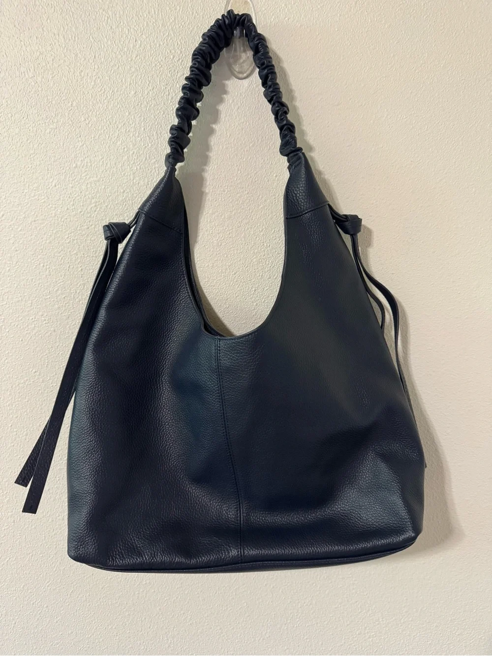 LAGGO Bella Hobo Bag Navy Pebbled Leather Slouchy Ruched Handle-Medium